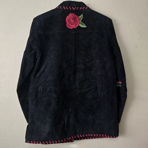 QUACKER FACTORY XS Black Leather Jacket Embroidered Biker Romantic Western NWT - Picture 2 of 14